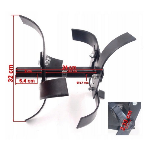 Przejdź do produktu Motyka do glebogryzarki, wewnętrzna, podwójna lewa Hortmasz HGS LX750 HS212 LX1000 HS212, dlugość piasty24 cm, rozstaw noży na piaście 15 cm 